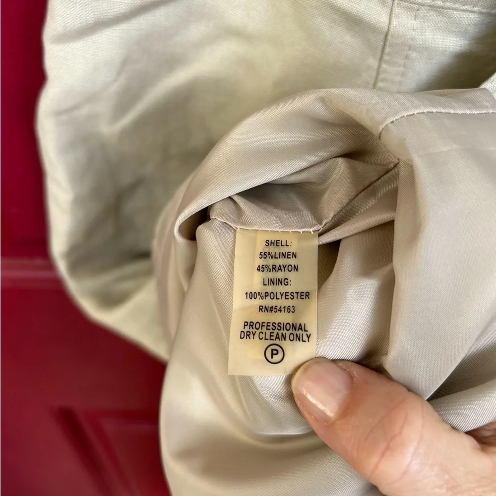 Calvin Klein khaki linen sz 8 safari style button down minimal quiet luxury